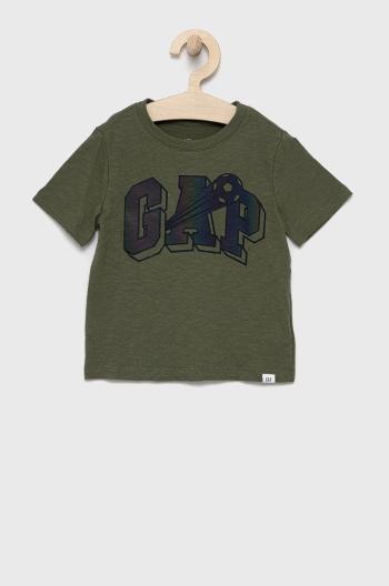 Dětské bavlněné tričko GAP zelená barva, melanžové
