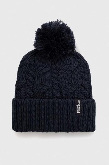 Čepice Jack Wolfskin Pompom tmavomodrá barva, vlněná