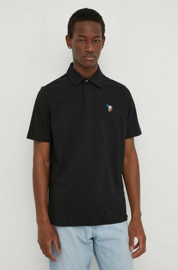 Polo tričko se lněnou směsí PS Paul Smith černá barva, s aplikací, M2R.980XE.M22021