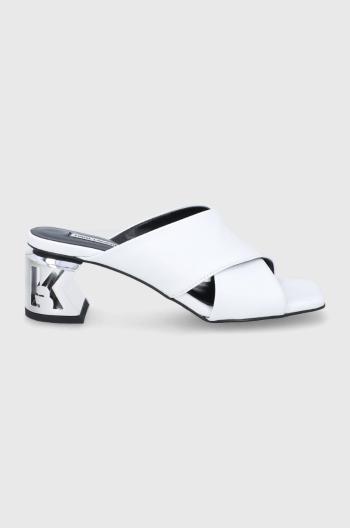 Kožené pantofle Karl Lagerfeld K-blok dámské, bílá barva, na podpatku