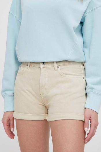 Džínové šortky Pepe Jeans STRAIGHT SHORT HW dámské, béžová barva, hladké, high waist, PL801108YH1