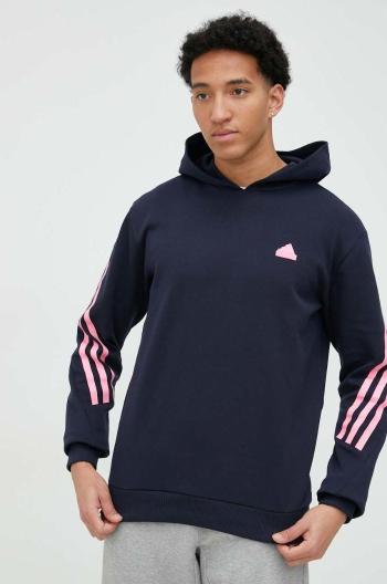 Mikina adidas pánská, tmavomodrá barva, s kapucí, s potiskem