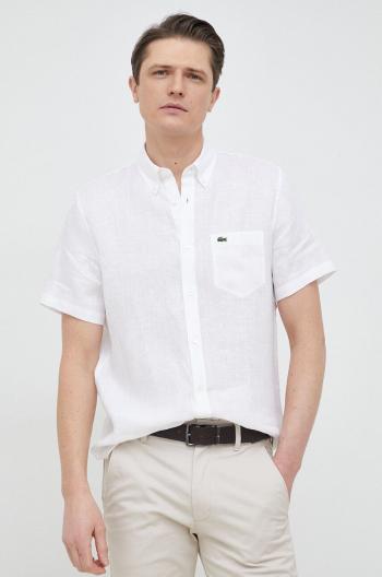 Plátěná košile Lacoste bílá barva, regular, s límečkem button-down