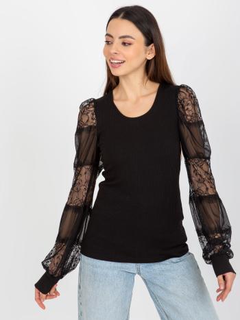 ČERNÁ HALENKA S KRAJKOVANÝMI RUKÁVY -TW-BZ-OB-004.88-BLACK Velikost: S