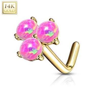 Šperky4U Zlatý piercing do nosu s růžovými opály, Au 585/1000 - ZL01187P-YG