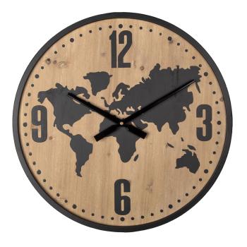 Hnědo černé nástěnné hodiny s mapou světa - Ø 50*4 cm / 1*AA 6KL0713