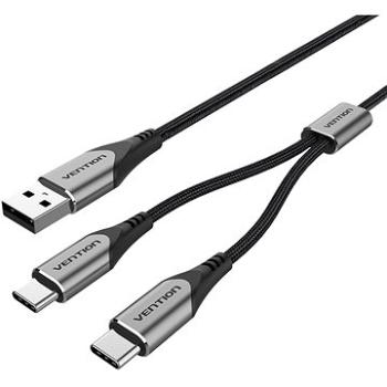 Vention USB 2.0 to Dual USB-C Y-Splitter Cable 0.5m Gray Aluminum Alloy Type (CQOHD)