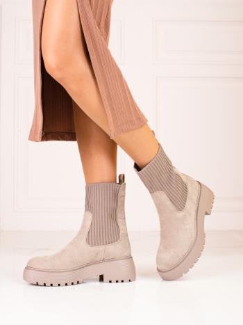 Trendy dámské  kotníčkové boty hnědé na plochém podpatku