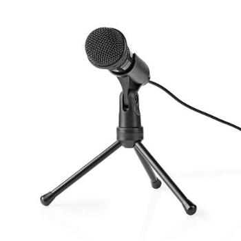 NEDIS stolní všesměrový mikrofon/ tlačítko ON/OFF/ s tříramenným stojanem/ 3,5mm jack/ citlivost -30dB/ černý, MICTJ100BK