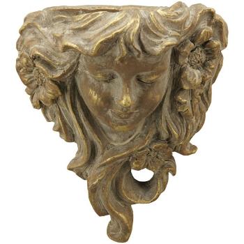 Bronzovo - hnědý antik nástěnný květináč dívka Bronie - 21*16*10 cm 241707
