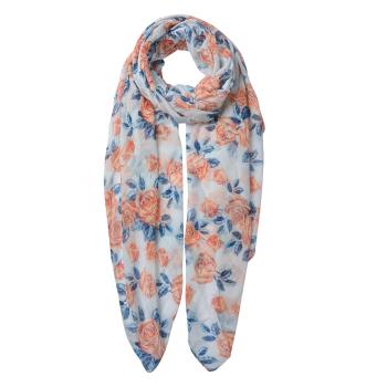 Bílý šátek s oranžovo modrými růžemi - 80*180 cm MLSC0464BL