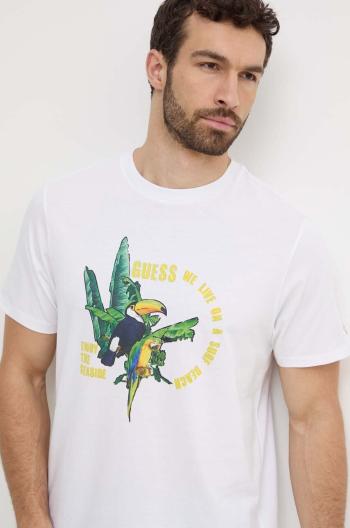 Bavlněné tričko Guess PARROTS bílá barva, s potiskem, F4GI08 I3Z11