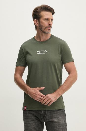 Bavlněné tričko Alpha Industries zelená barva, s potiskem, 108501.142-green