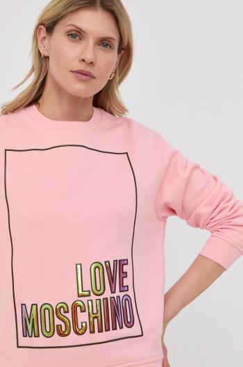 Bavlněná mikina Love Moschino dámská, růžová barva, s aplikací