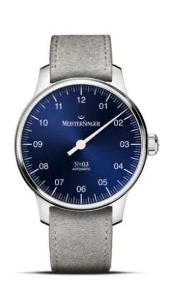 MeisterSinger N°03 38mm BM9908 - Šedý semišový řemínek