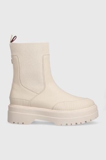 Boty s gumou Tommy Hilfiger FEMININE RUBBERIZED THERMO BOOT béžová barva, na platformě, FW0FW07475