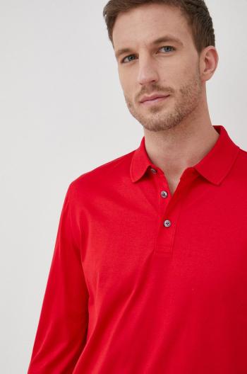Bavlněné tričko s dlouhým rukávem Boss červená barva, hladký