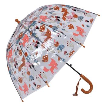 Průhledný deštník pro děti s oranžovým držadlem a zvířátky - Ø 50 cm JZCUM0006O
