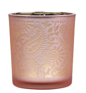 Růžovo stříbrný skleněný svícen s ornamenty Paisley vel.S - Ø 7*8cm XMWLPARS