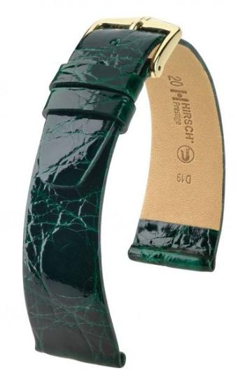 Řemínek Hirsch Prestige 1 crocodile - tmavě zelený, lesk - M - řemínek 12 mm (spona 10 mm)