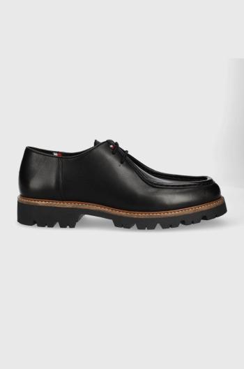 Kožené polobotky Tommy Hilfiger Fashion Wallabee Shoe pánské, černá barva