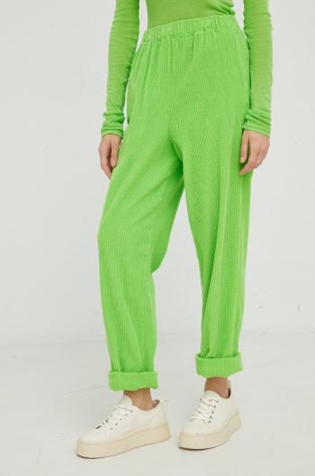 Bavlněné kalhoty American Vintage dámské, zelená barva, široké, high waist