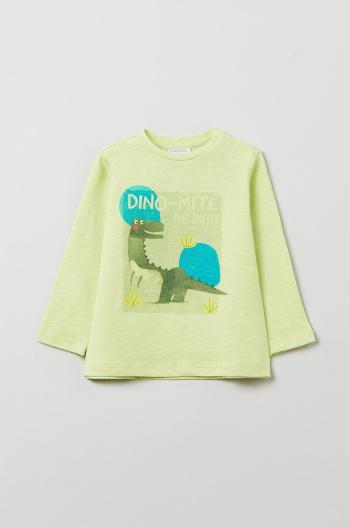 Dětská bavlněná košile s dlouhým rukávem OVS zelená barva, s potiskem
