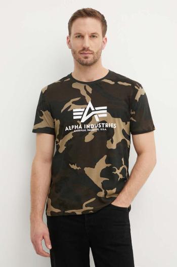 Bavlněné tričko Alpha Industries Basic T-Shirt Camo zelená barva, 100501C.408