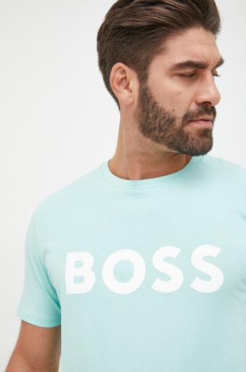 Bavlněné tričko BOSS Boss Casual zelená barva, s potiskem
