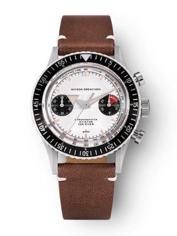 Nivada Grenchen Chronomaster Panda Manual - Brown leather White Stitching