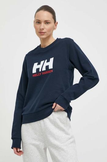 Bavlněná mikina Helly Hansen dámská, tmavomodrá barva, s potiskem, 34462