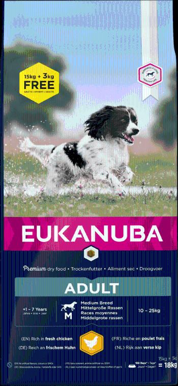 Eukanuba Adult Medium Breed 15+3kg ZDARMA