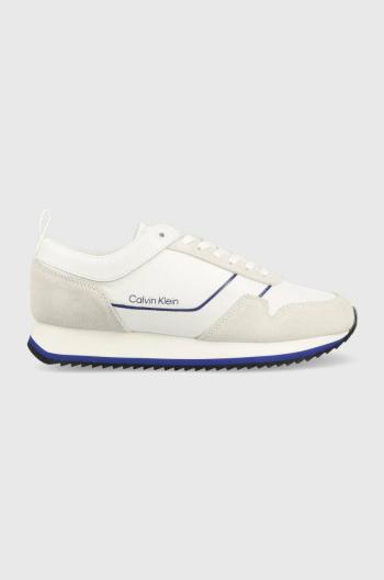 Sneakers boty Calvin Klein LOW TOP LACE UP MIX bílá barva