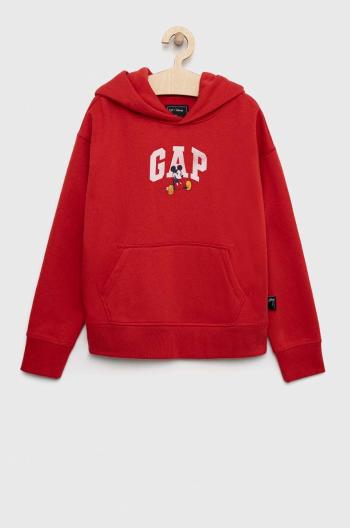 Dětská mikina GAP X Disney červená barva, s kapucí, s potiskem