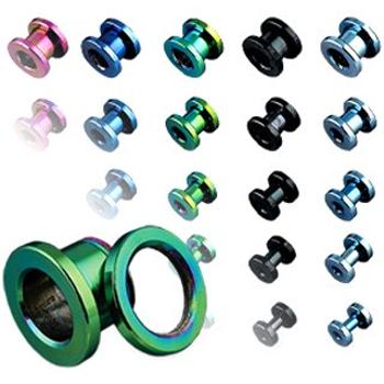 Tunel do ucha z titanu, anodizovaný, více barev se šroubováním - Tloušťka : 12 mm, Barva piercing: Světlá Modrá