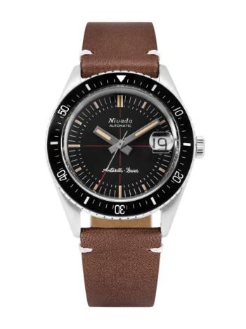 Nivada Grenchen Antarctic Diver 32038A - Brown Leather White Stitching