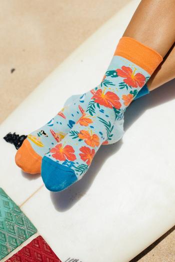 Oranžovo-světle modré ponožky Aloha Vibes