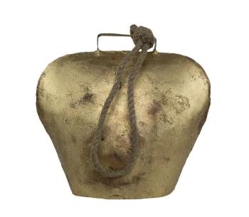 Zlatý antik plechový zvonek ve tvaru kravského zvonu - 20*8*10cm CIBGT10