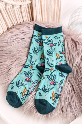 Tyrkysové kvetované ponožky Margery Flower Socks