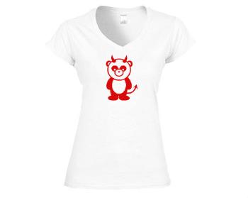 Dámské tričko V-výstřih Panda čertík
