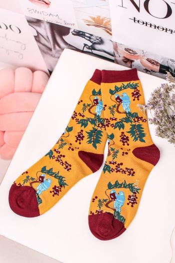 Bordově-žluté ponožky Love Bird Socks