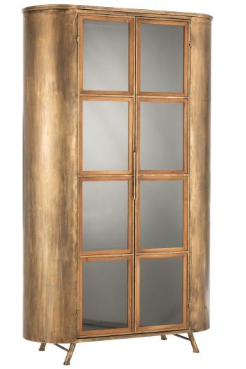 Bronzová antik kovová skříň na nožičkách s prosklenými dveřmi Chlo Antique - 110*42*183 cm 10330