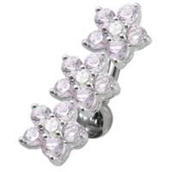 Šperky4U Stříbrný piercing do pupíku se štítem - kytičky - BP01171-TZ