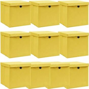 Úložné boxy s víky 10 ks žluté 32 x 32 x 32 cm textil (288368)