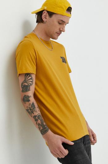 Bavlněné tričko Jack & Jones žlutá barva, s potiskem