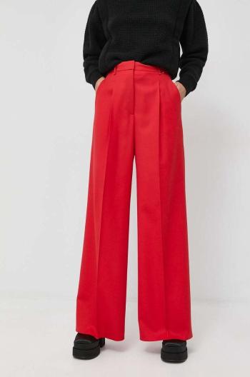 Vlněné kalhoty BOSS dámské, červená barva, široké, high waist