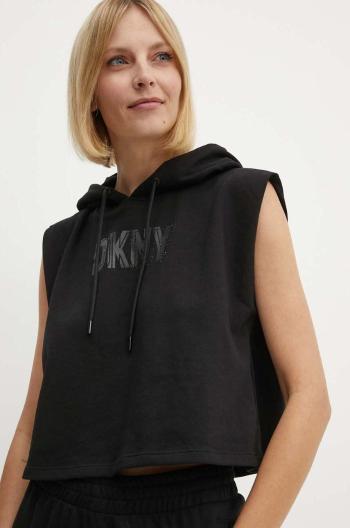 Mikina Dkny dámská, černá barva, s kapucí, s potiskem, DP4T9673