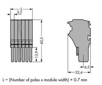 1vodičová pružinová lišta , WAGO 2020-106, 21.7 mm x 40.5 mm , 25 ks