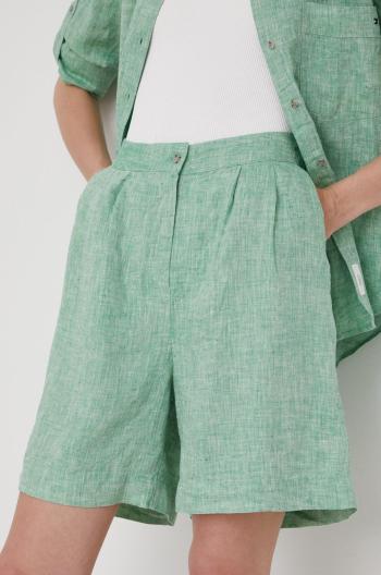 Plátěné kraťasy Tommy Hilfiger dámské, zelená barva, hladké, high waist
