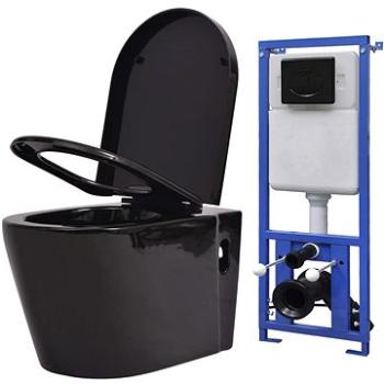 Závěsná toaleta s podomítkovou nádržkou keramická černá 3054477